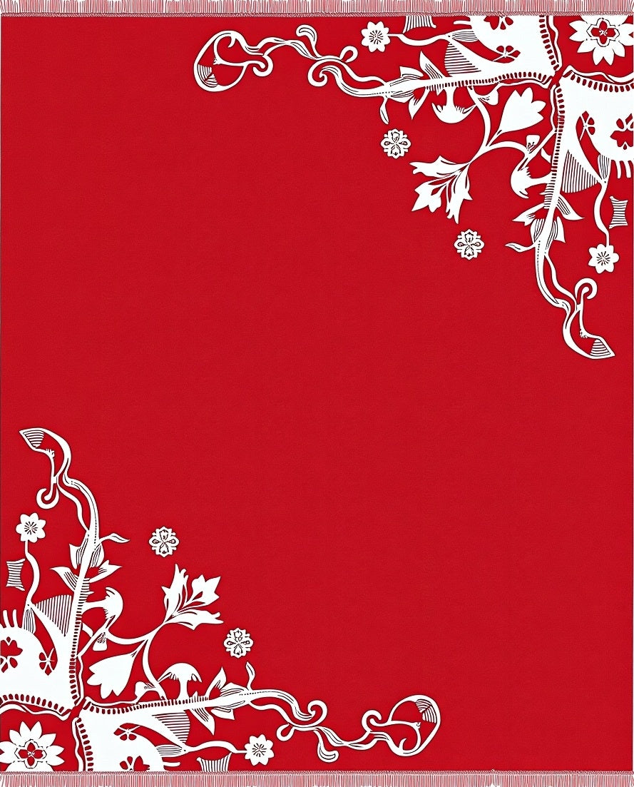 Crimson White Floral Corner Accent Rug