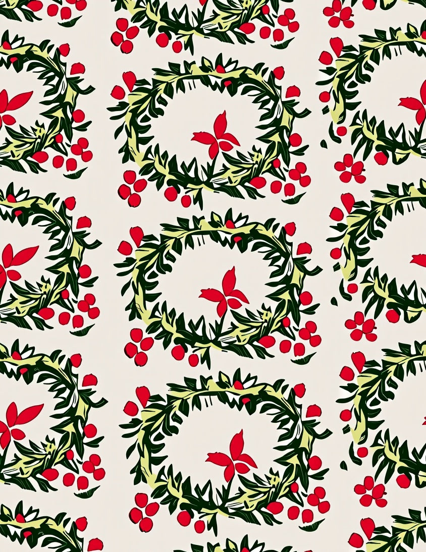 Red Berry Green Leaf Wreath Rug