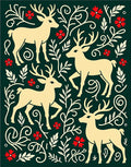 Cream Deer Red Floral Evergreen Meadow Rug