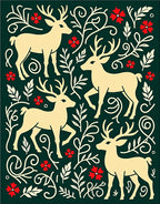 Cream Deer Red Floral Evergreen Meadow Rug