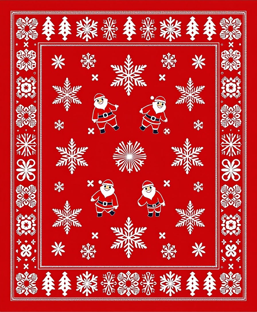Red White Santa Snowflake Border Rug
