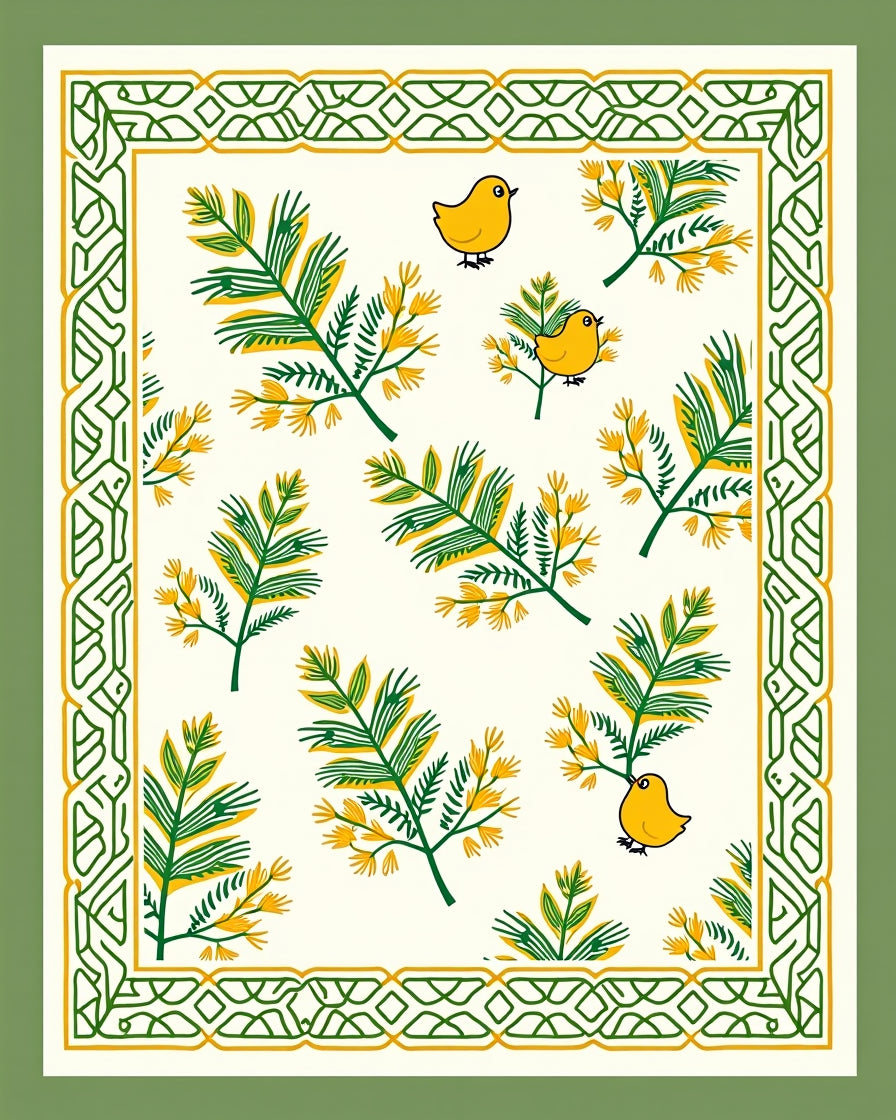 Yellow Chickadee Fern Border Rug
