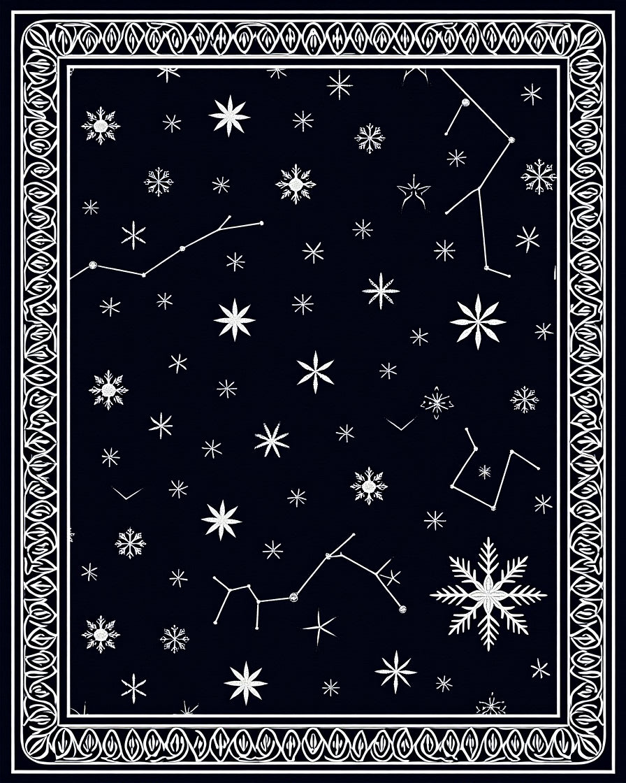Midnight Celestial Snowflake Constellations Rug