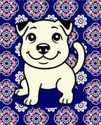 Whimsical Cream Puppy Floral Medallion Rug