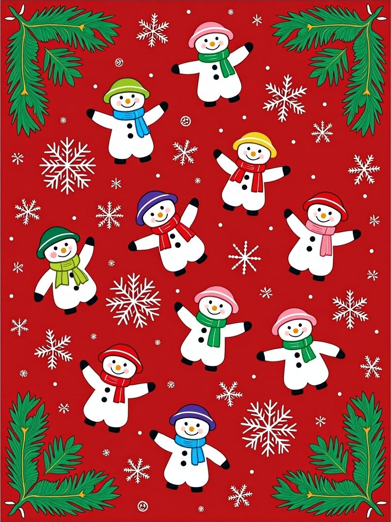 Cheerful Snowman Christmas Snowflakes Rug