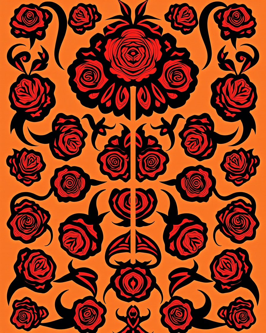 Crimson Black Floral Arrangement Rug