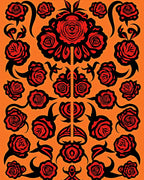 Crimson Black Floral Arrangement Rug