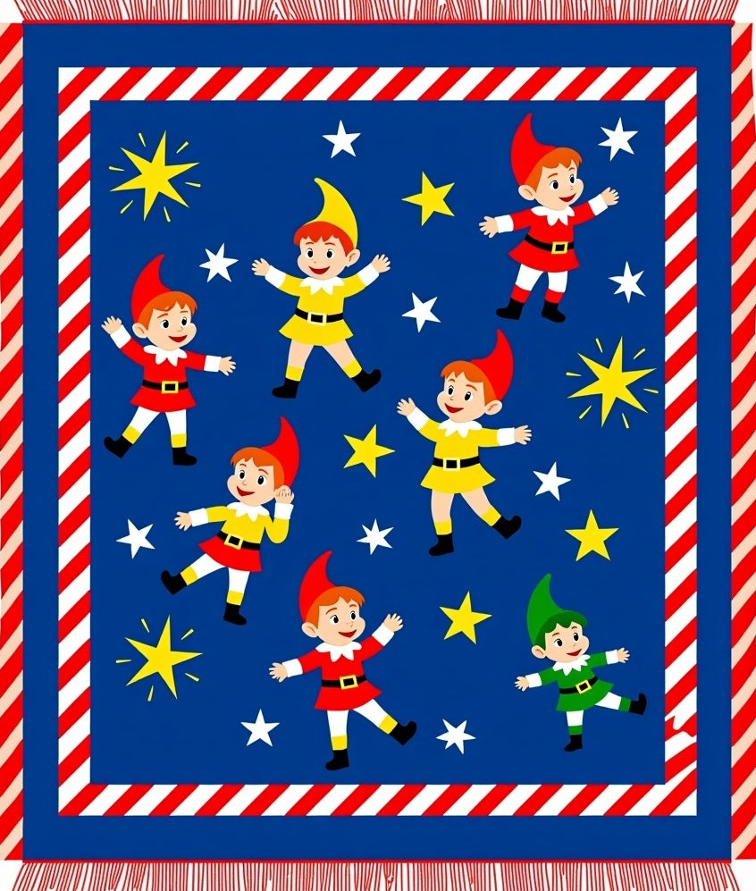 Whimsical Elf Stars Red Border Rug