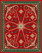 Crimson Green Ivory Floral Sunburst Rug
