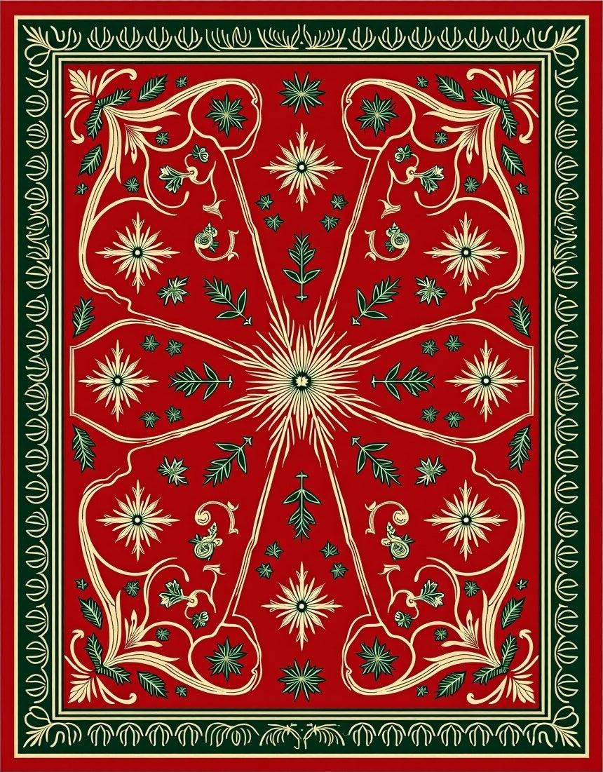 Crimson Green Ivory Floral Sunburst Rug