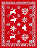 Red White Reindeer Snowflake Border Rug