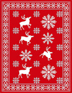 Red White Reindeer Snowflake Border Rug
