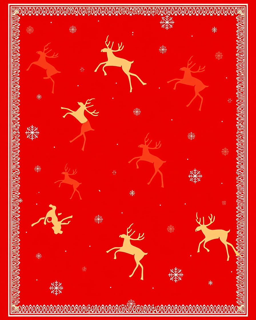 Crimson Reindeer Snowflakes Festive Border Rug