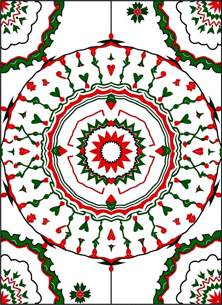 Red Green Medallion Mandala Rug