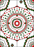 Red Green Medallion Mandala Rug