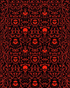 Bold Red Skull Floral Symmetry Rug