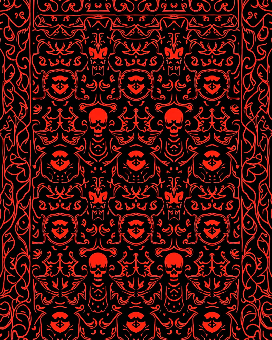 Bold Red Skull Floral Symmetry Rug