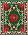 Red Floral Vines Emerald Border Rug
