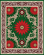 Red Floral Vines Emerald Border Rug