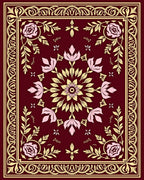 Crimson Rose Floral Medallion Border Rug