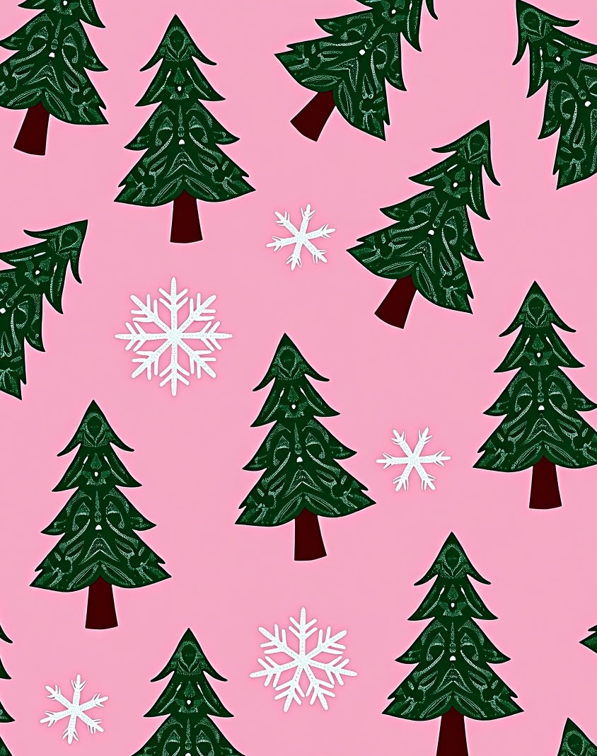 Festive Green Christmas Trees Snowflakes Rug