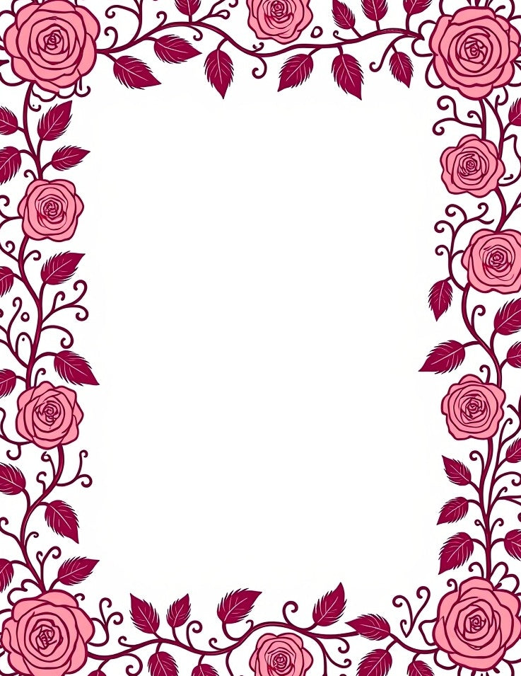 Pink Rose Garland Border Rug