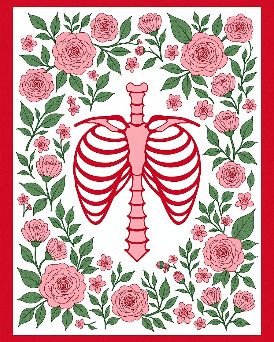 Pink Ribcage Floral Garden illustration Rug