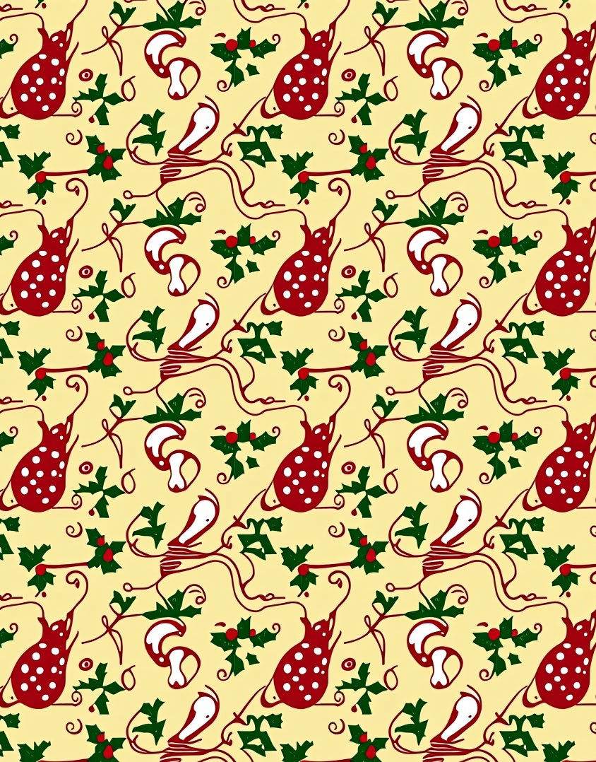 Cream Red White Holly Sprig Rug