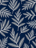 White Fern Leaves On Navy Background Rug