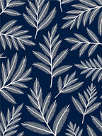 White Fern Leaves On Navy Background Rug