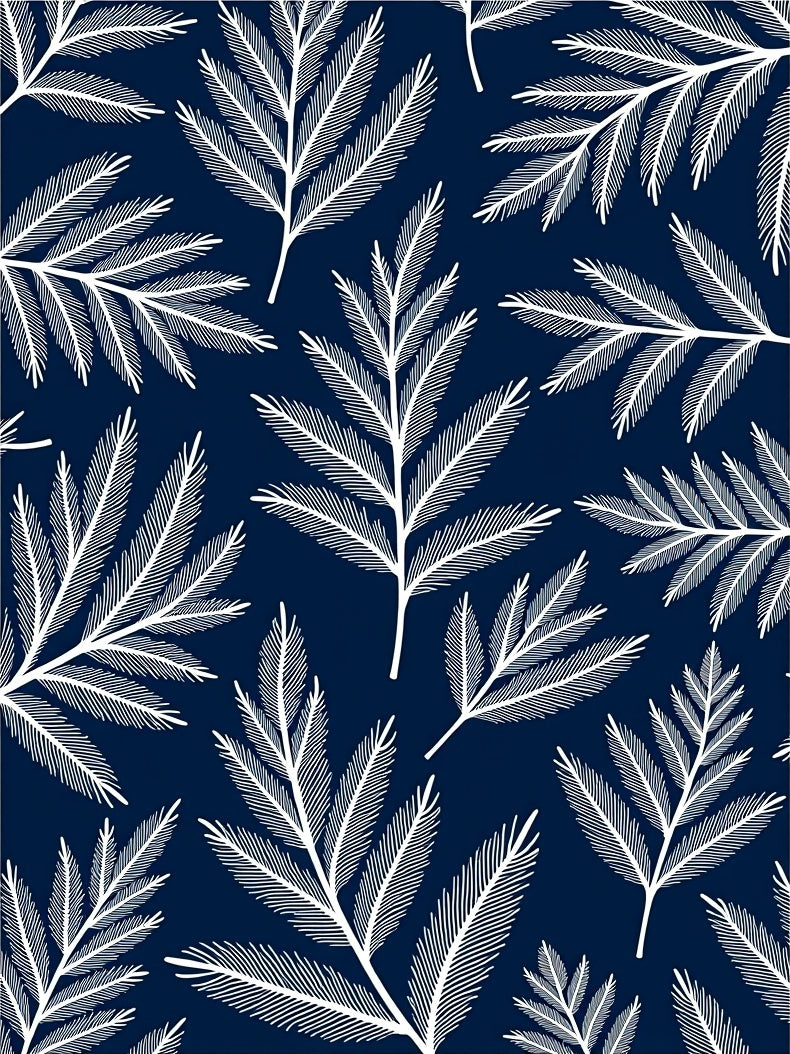 White Fern Leaves On Navy Background Rug