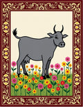 Gray Cow Among Colorful Flowers Rug