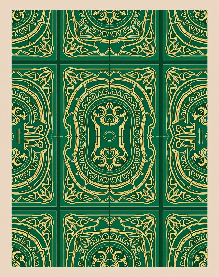Emerald Gold Art Nouveau Floral Medallion Rug