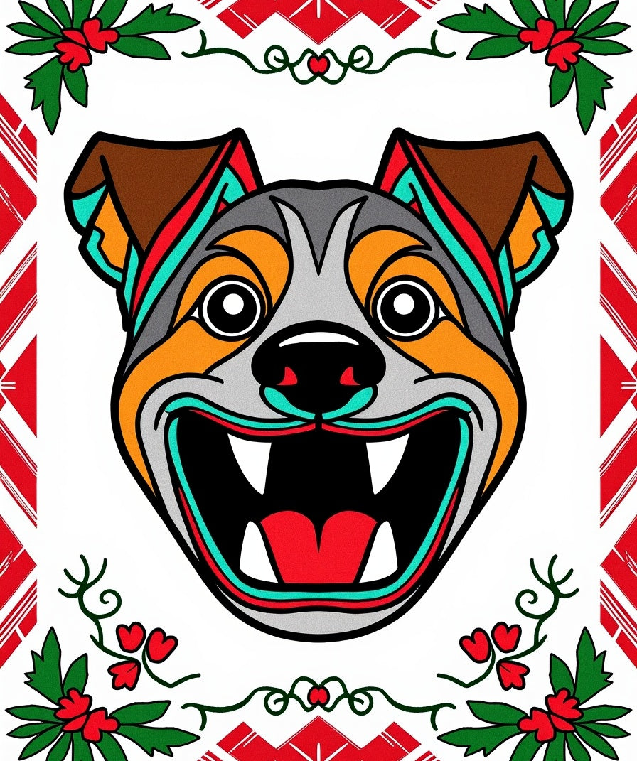 Bold Red Green Bright Dog Face Rug