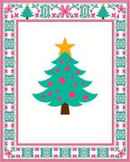 Festive Teal Christmas Tree Border Rug
