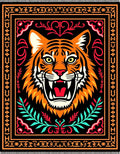 Bold Tiger Head Orange Black Rug