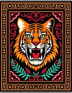 Bold Tiger Head Orange Black Rug