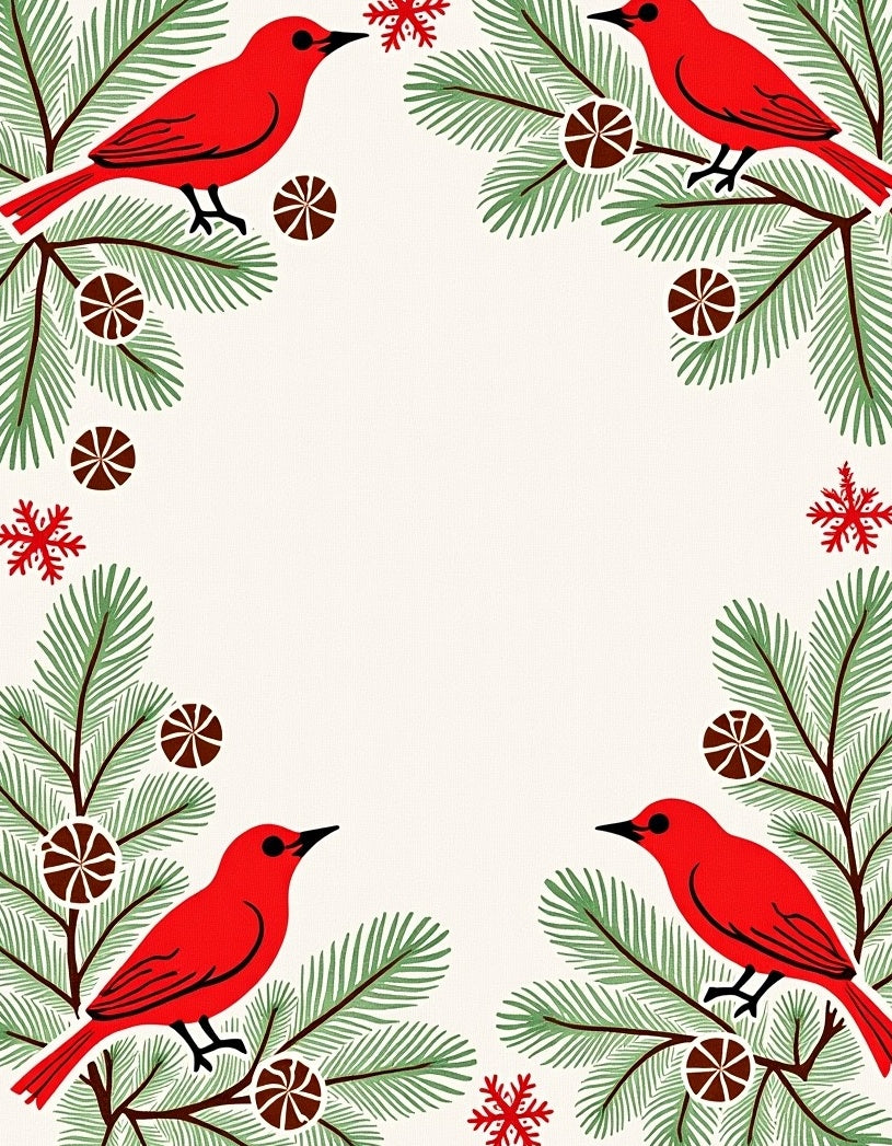 Red Cardinals Fir Sprig Ornament Rug
