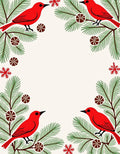 Red Cardinals Fir Sprig Ornament Rug