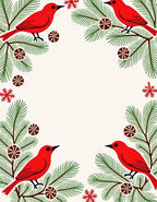 Red Cardinals Fir Sprig Ornament Rug