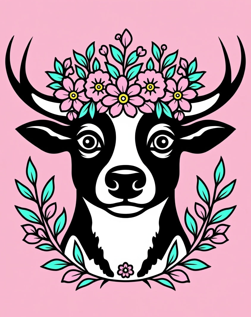 Pink Cow Floral Crown Meadow Rug
