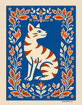 Orange Floral Frame Cat Medallion Rug