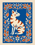 Orange Floral Frame Cat Medallion Rug
