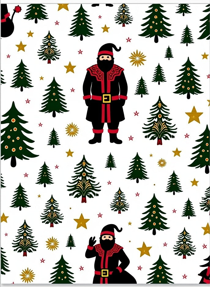 Festive Santa Claus Christmas Trees Stars Rug
