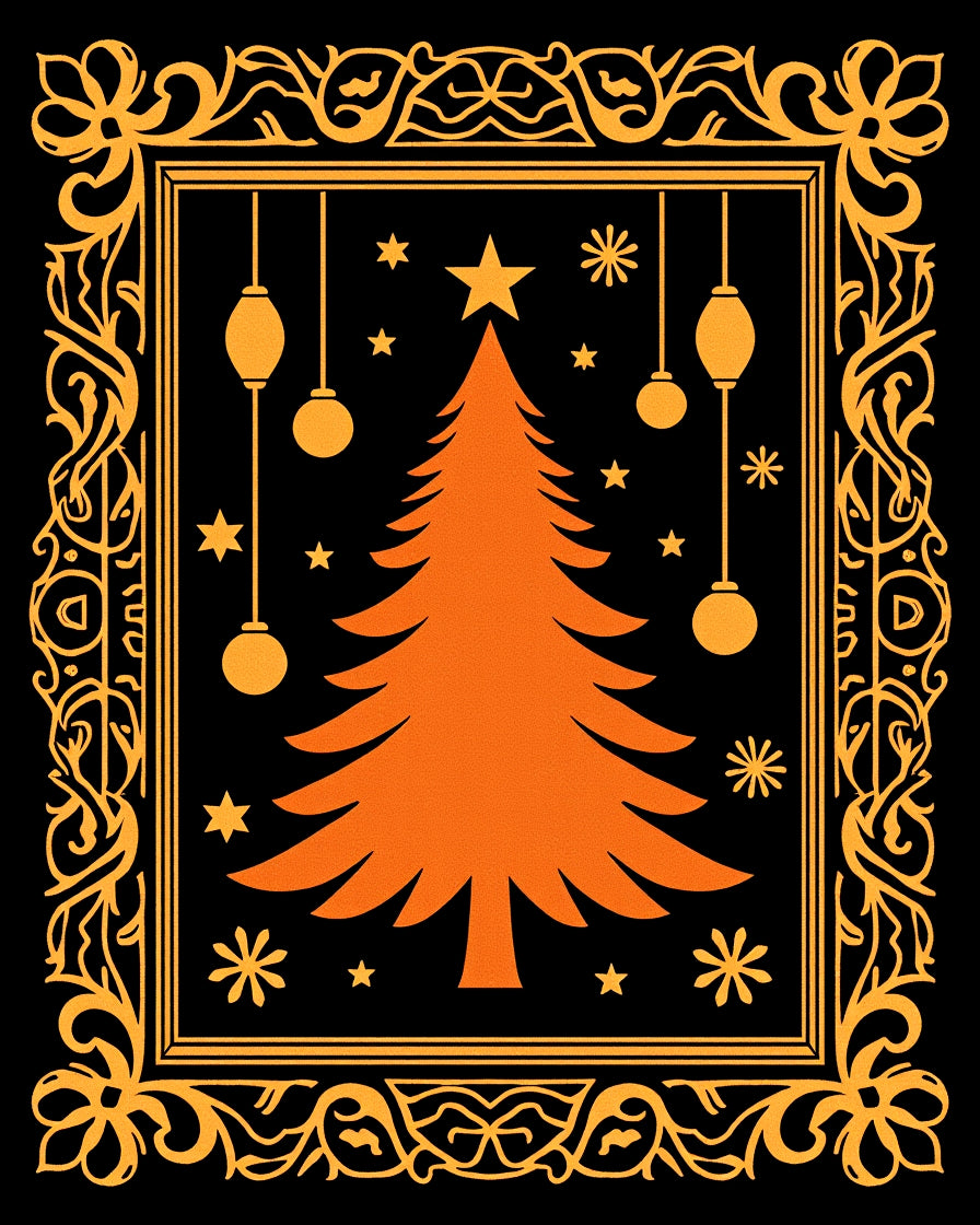 Orange Christmas Tree Festive Border Rug