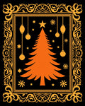 Orange Christmas Tree Festive Border Rug