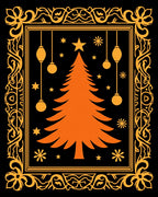 Orange Christmas Tree Festive Border Rug