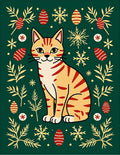 Ginger Cat with Snowflakes and Ornaments Rug