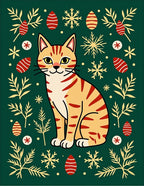 Ginger Cat with Snowflakes and Ornaments Rug