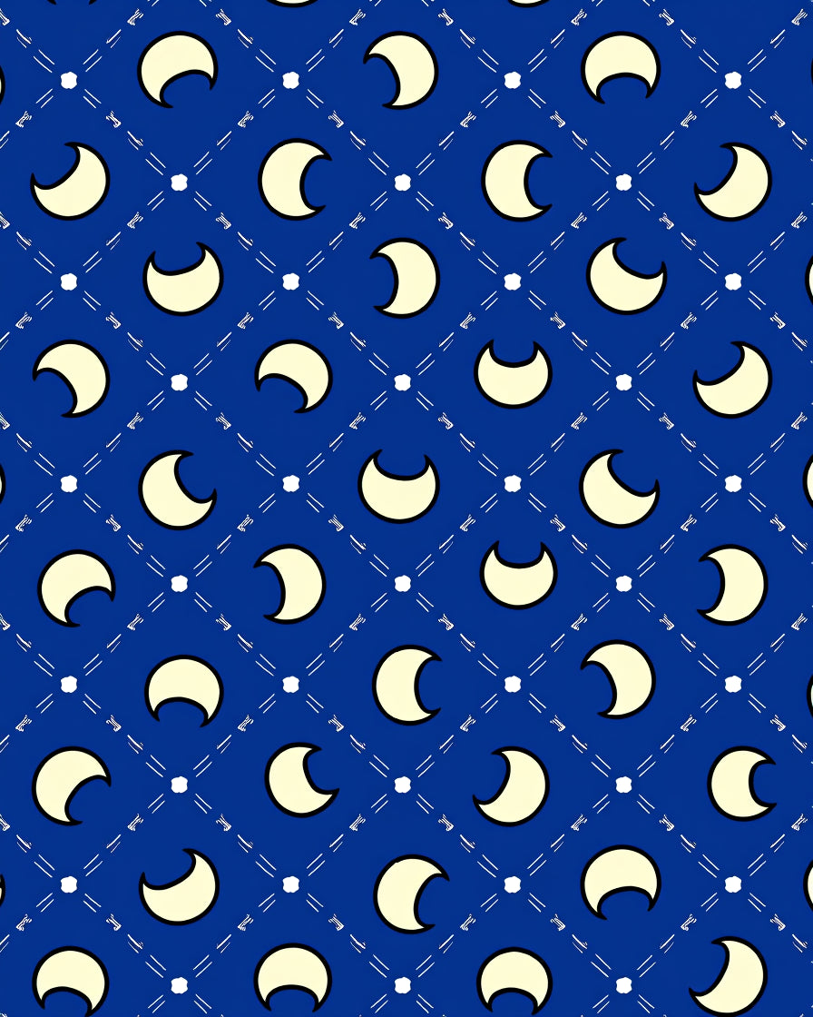 Celestial Blue Crescent Moon Grid Rug